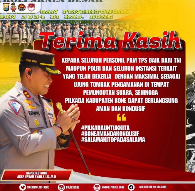 
 Proses Pemungutan dan Penghitungan Surat Suara di TPS Berlangsung Lancar, Kapolres Bone Apresiasi Semua Pihak