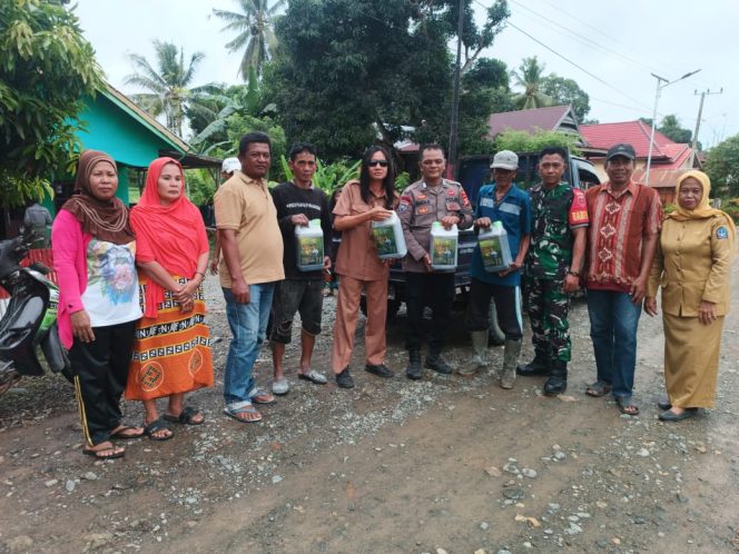 
 Bhabinkamtibmas Polsek Mare Polres Bone Bersama Bhabinsa, Membagikan Pupuk Cair Dalam Rangka Ketahanan Pangan
