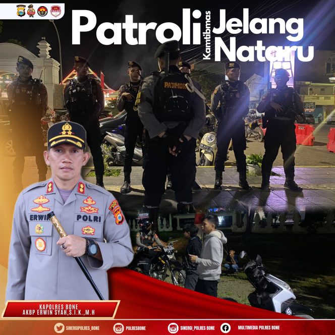 
 Jelang Natal dan Tahun Baru 2024, Personel Polres Bone Gencarkan Patroli di Sejumlah Titik Guna Wujudkan Cooling System