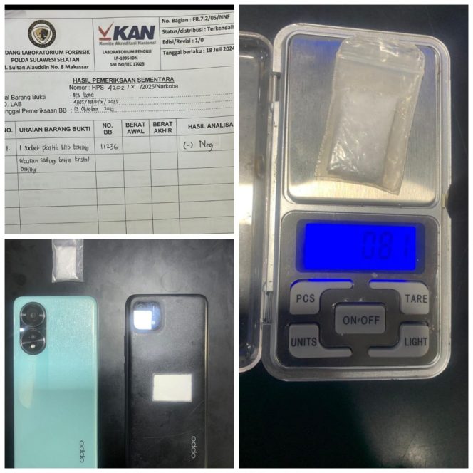 
 Sachet Diduga Sabu Ternyata Garam, Hasil Labfor Polda Sulsel negatif