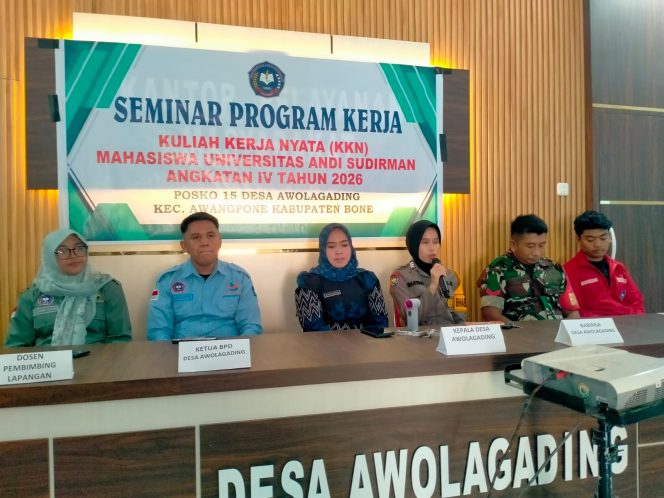 
 Polsek Awangpone Menghadiri Seminar Program Kerja Nyata Universitas Andi Sudirman Angkatan IV di Desa Awolagading