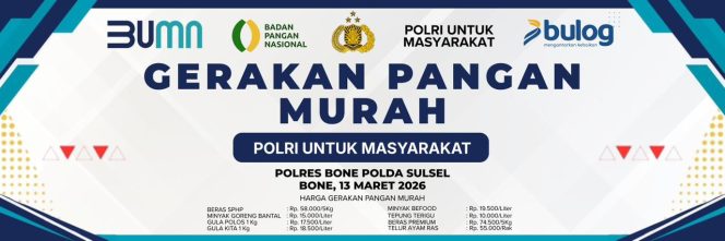 
 Polres Bone Gelar Gerakan Pangan Murah Serentak, Hadirkan Bahan Pokok Harga Terjangkau untuk Masyarakat