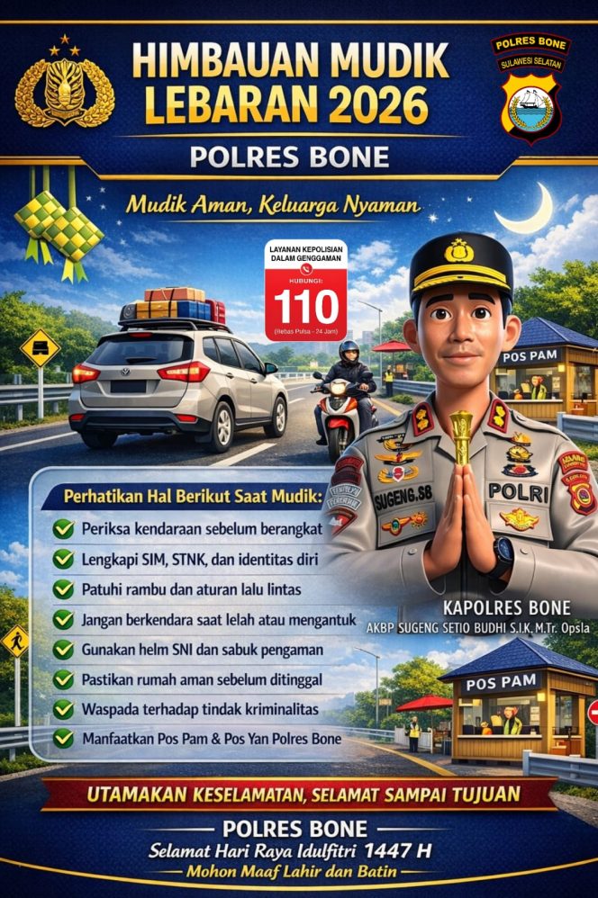 
 Polres Bone Imbau Masyarakat Mudik Aman dan Manfaatkan Layanan Call Center 110