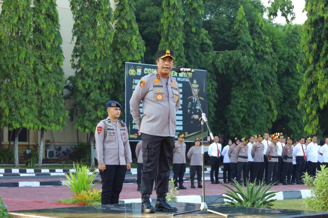 
 Apel Pagi Gabungan Polda Sulsel, Kapolda Sampaikan Apresiasi dan Dorong Penguatan Soliditas