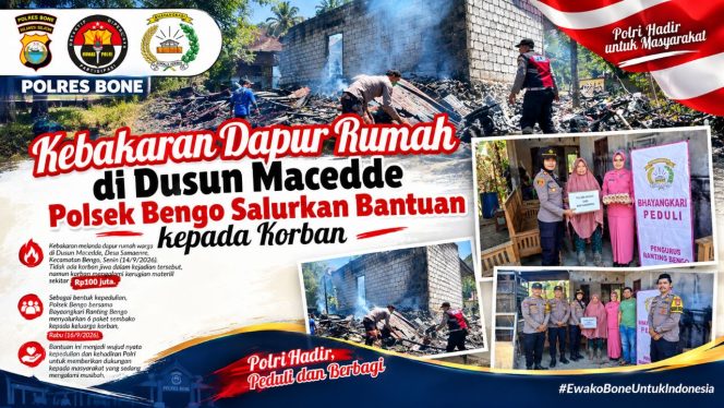
 Kebakaran Dapur Rumah di Dusun Maccedde, Polsek Bengo Salurkan Bantuan kepada Korban