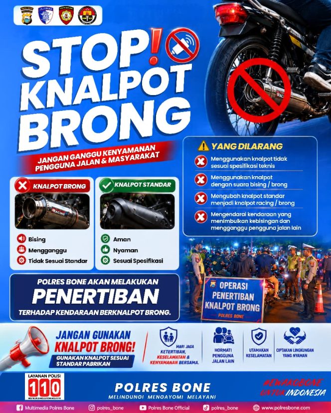 
 Polres Bone Akan Tertibkan Kendaraan Berknalpot Brong, Jaga Kenyamanan dan Keselamatan Pengguna Jalan